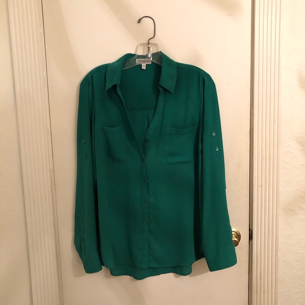 green button up blouse